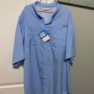 NWT! Mens Columbia PFG Omni-Shade button up shirt. Carolina Blue